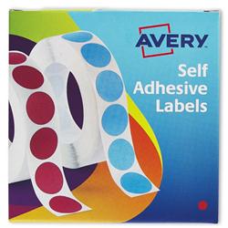 AVERY CIRCLE LABELS 8MM DISP RED 24-615