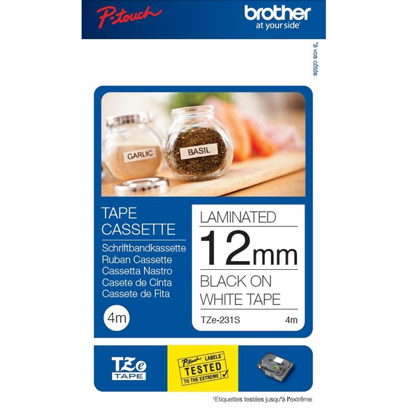 BROTHER TZE231 12MM LABELTAPE B/W PK2