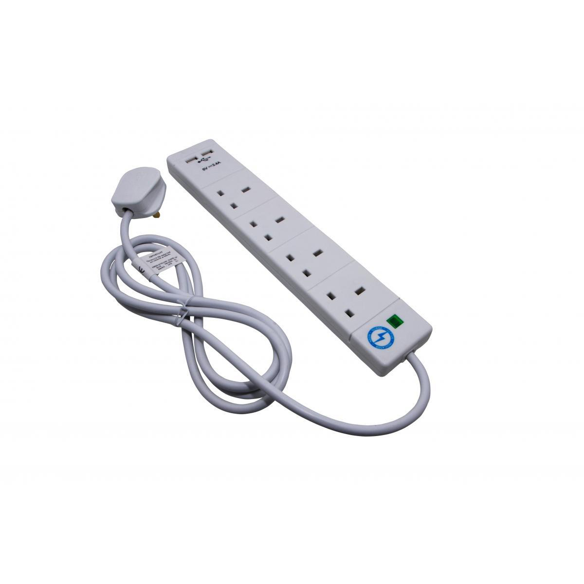 EXTENSION LEAD SURGE USB 2M 4 GANG WHITE EXTENSION LEAD SURGE USB 2M 4 GANG WHITE