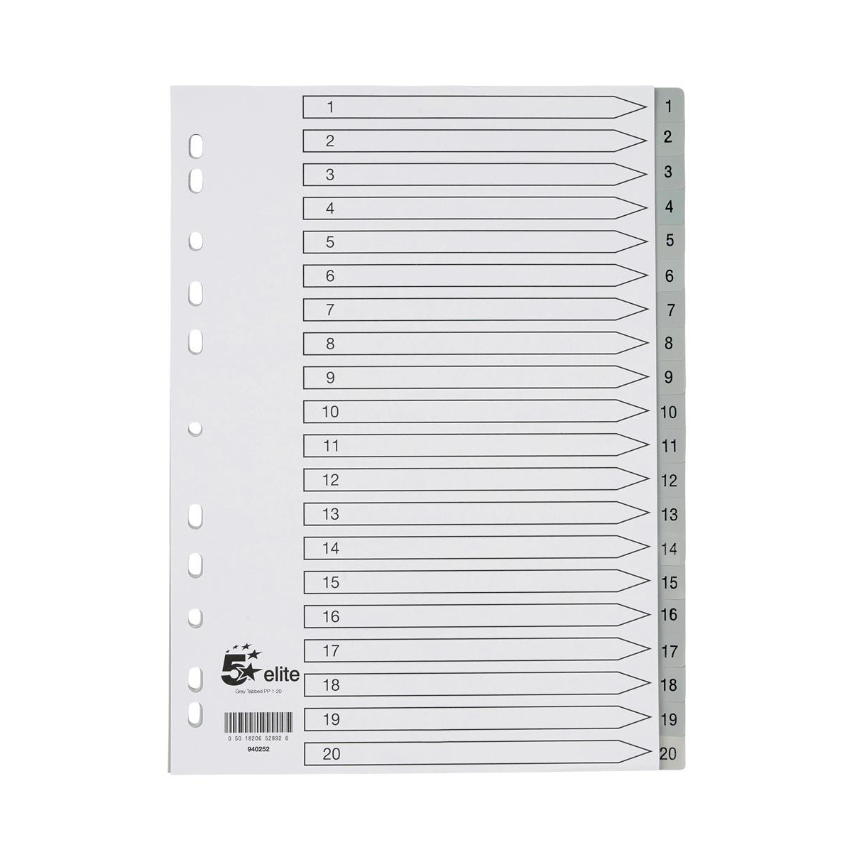 5 STAR ELITE INDEX 1-20 P/PROP GREY A4 5 STAR ELITE INDEX 1-20 P/PROP GREY A4