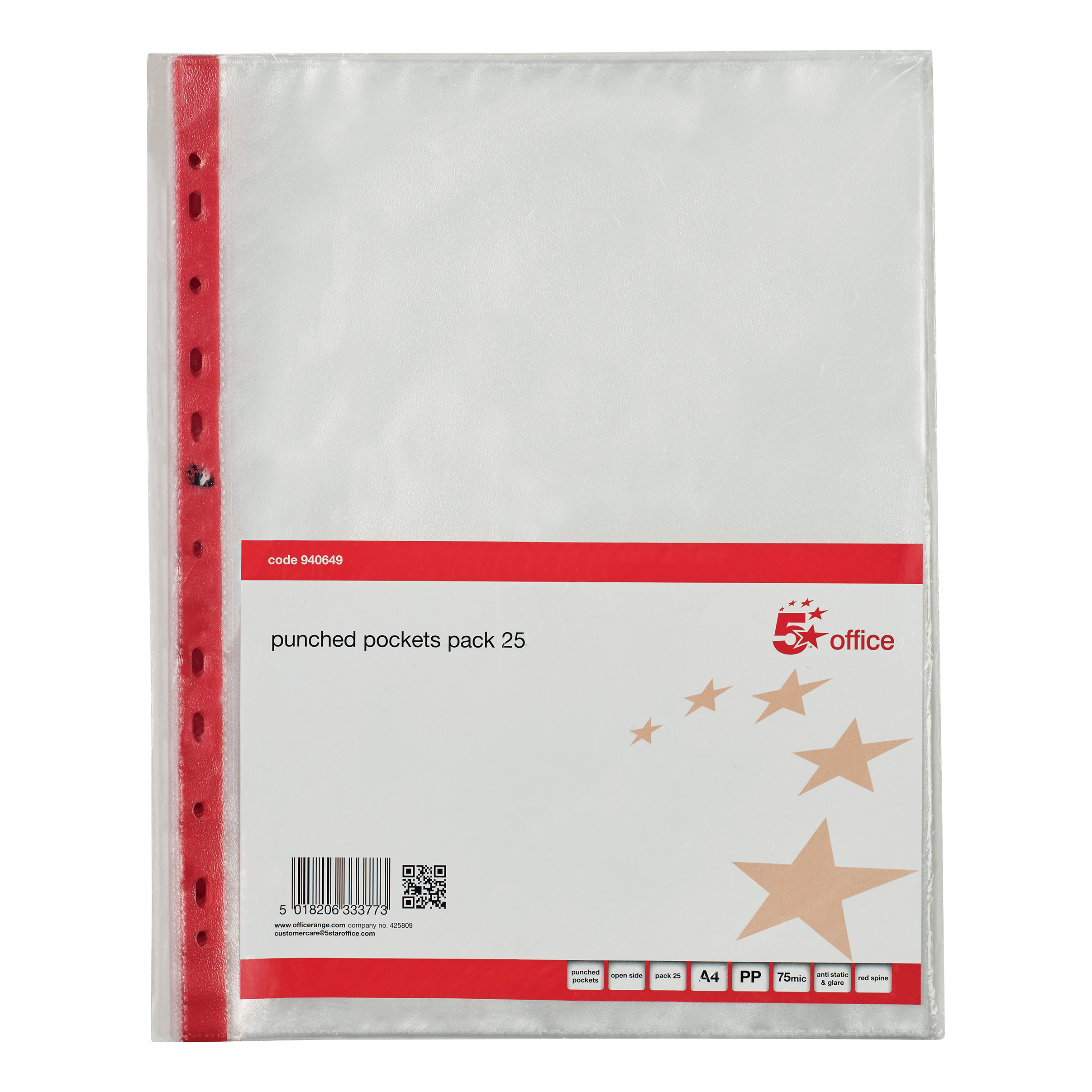 5 STAR OFFICE PUNCHED POCKETS A4 PK25 5 STAR OFFICE PUNCHED POCKETS A4 PK25