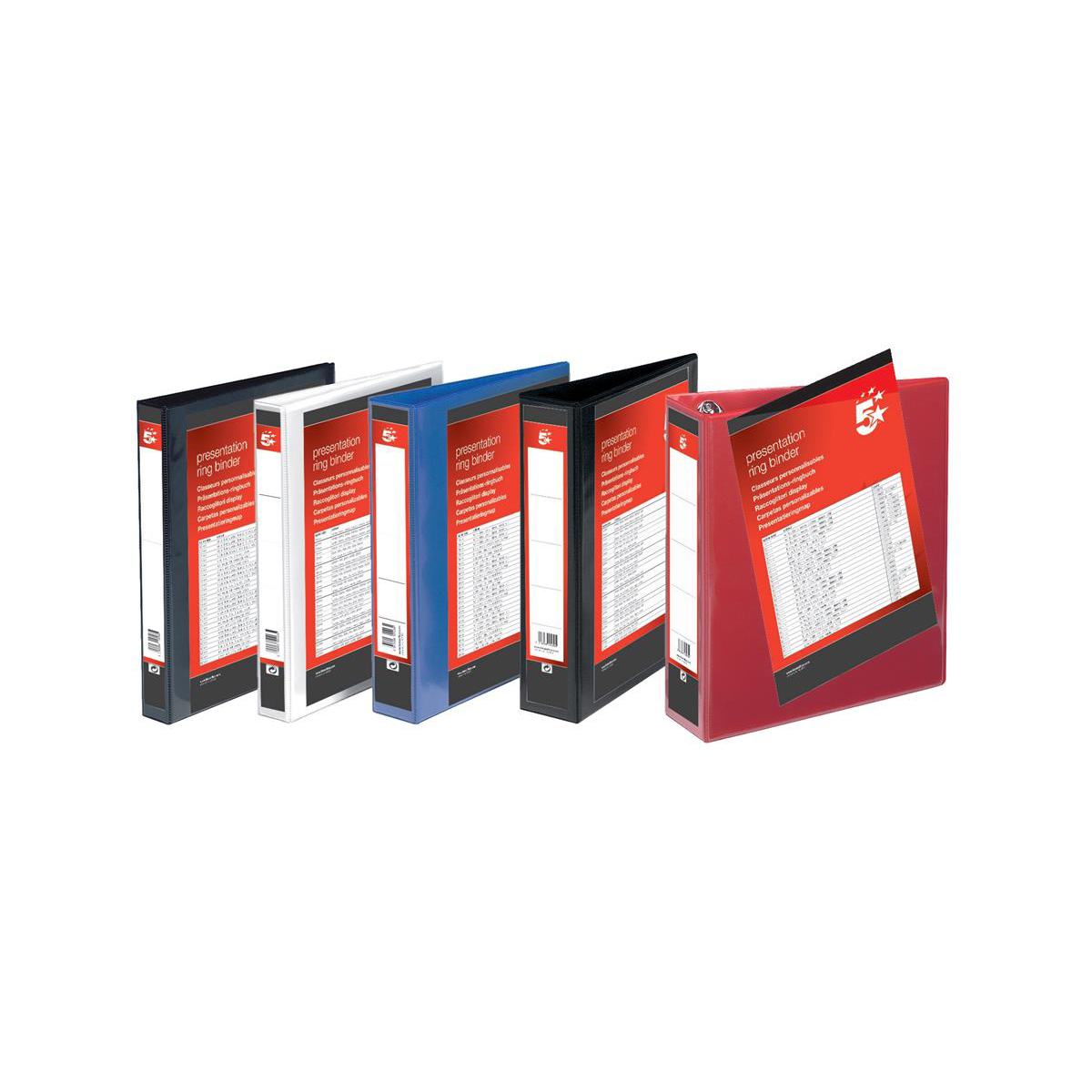 5 STAR PRES RB 25MM 2D-RING A4 RED PK10 5 STAR PRES RB 25MM 2D-RING A4 RED PK10