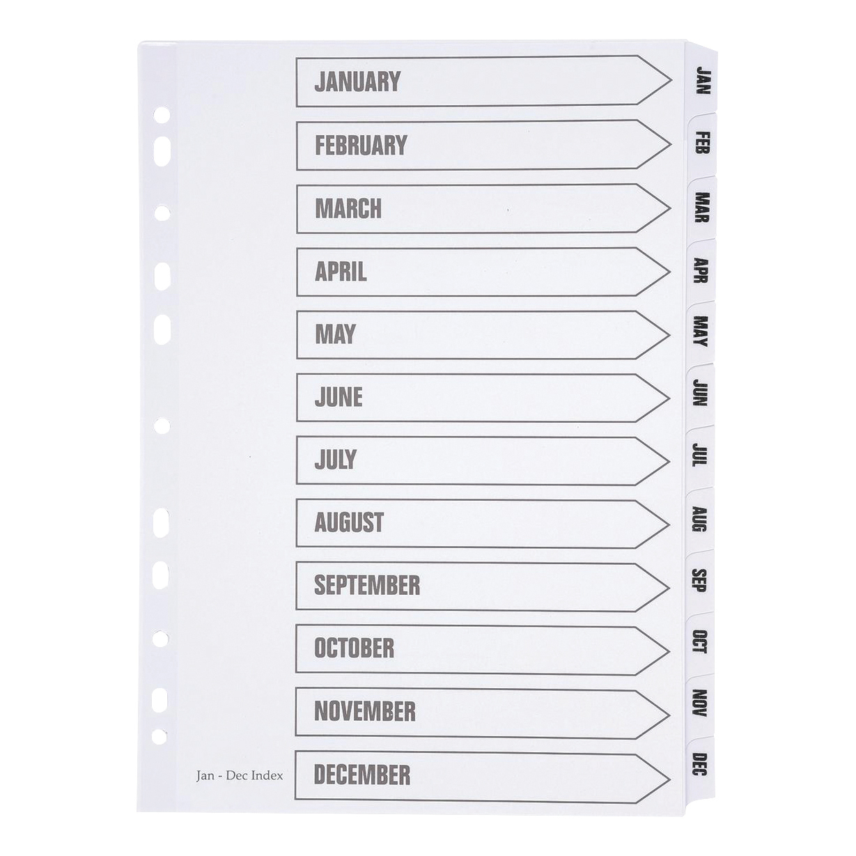 5 STAR INDEX JAN-DEC MYLAR WHITE A4 5 STAR INDEX JAN-DEC MYLAR WHITE A4